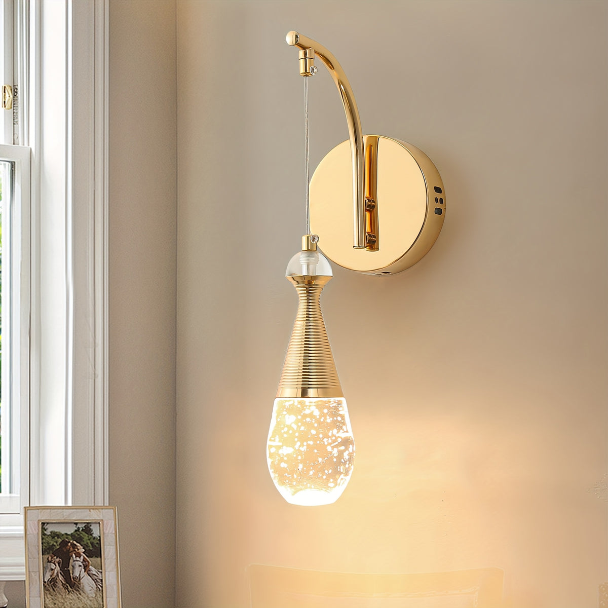 Gold Crystal Bubble Wall Sconce, Adjustable Swing Arm LED