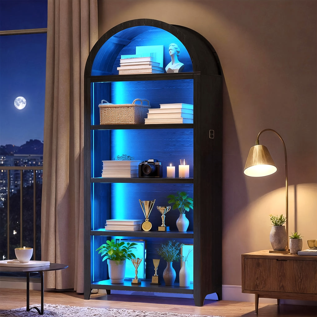 68.9in Arched Bookshelf, 5-Tier Open Storage Shelf