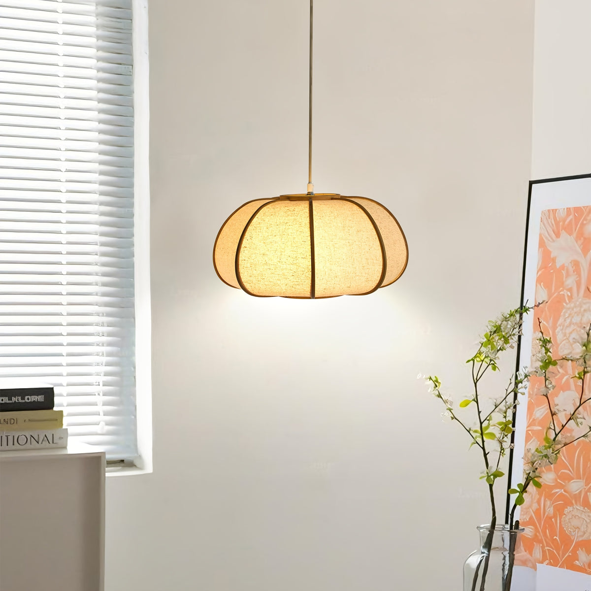 Pumpkin Fabric Pendant Light, Woven Drum Chandelier