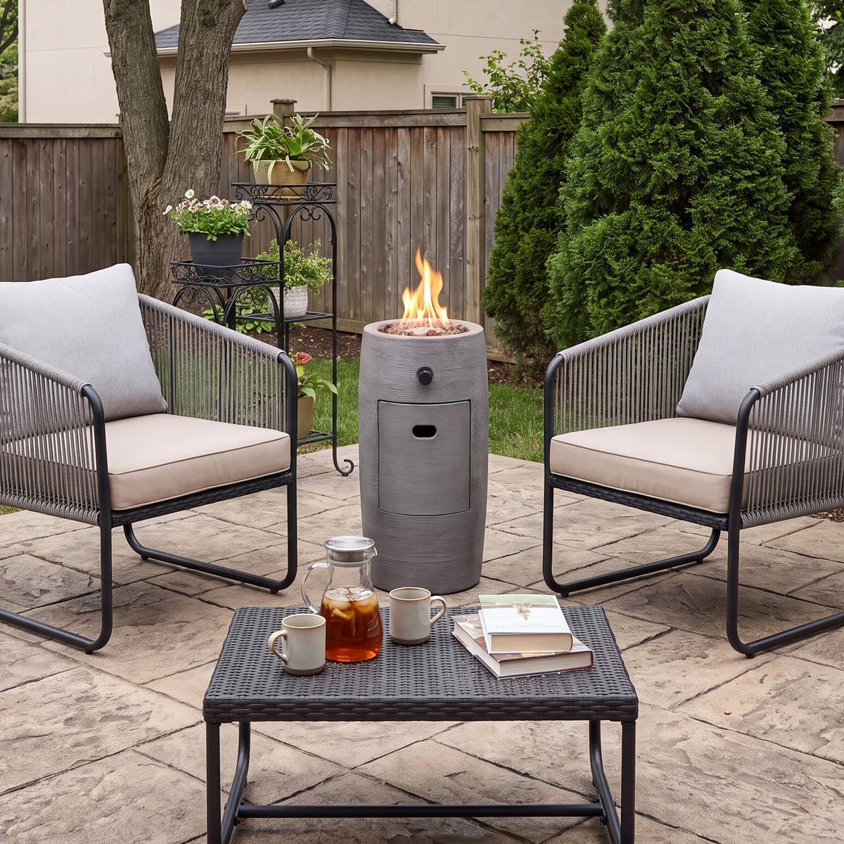 Propane Fire Column 40000 BTU, Outdoor Gas Fire Pit with Cover