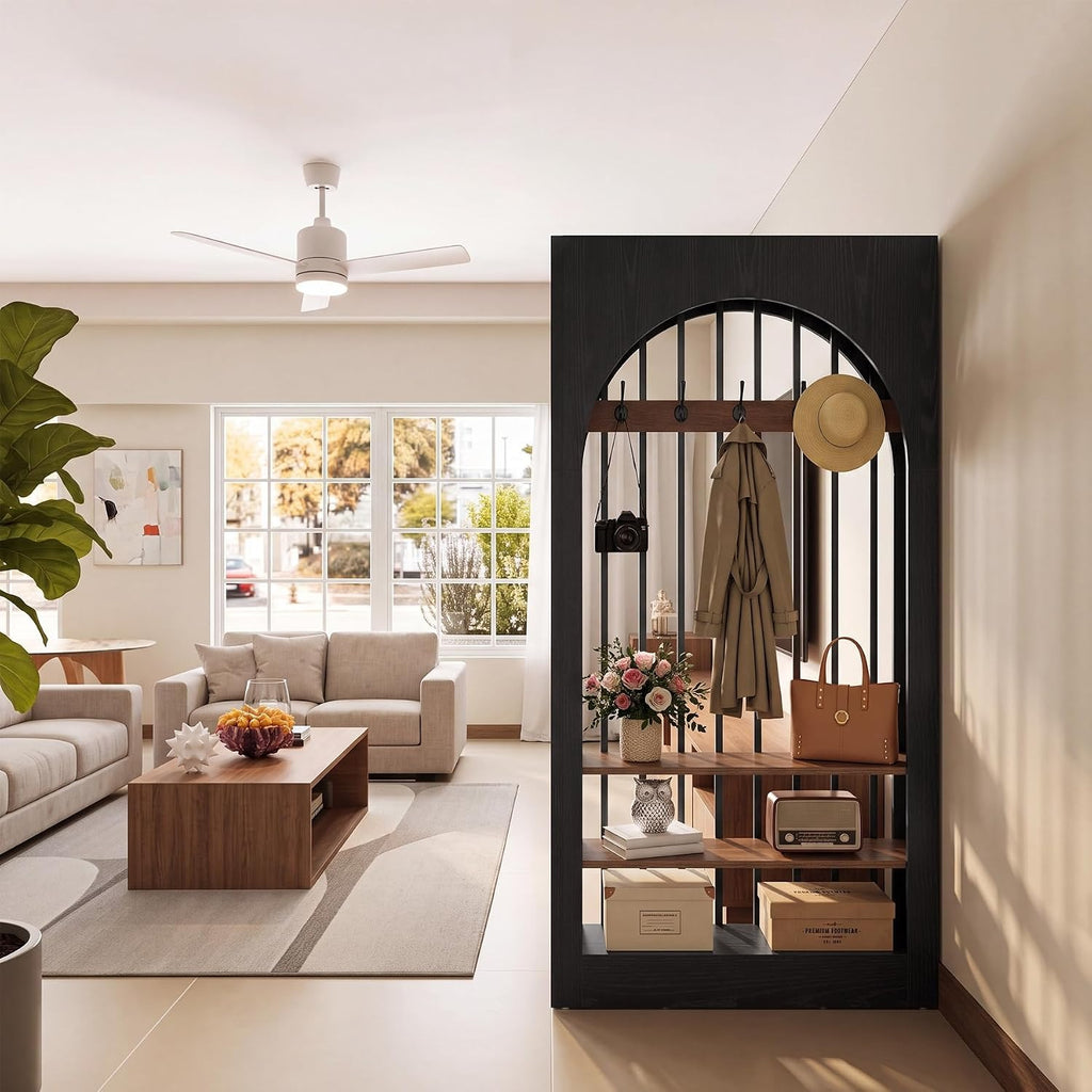 71in Arched Room Divider, Freestanding Wood Partition