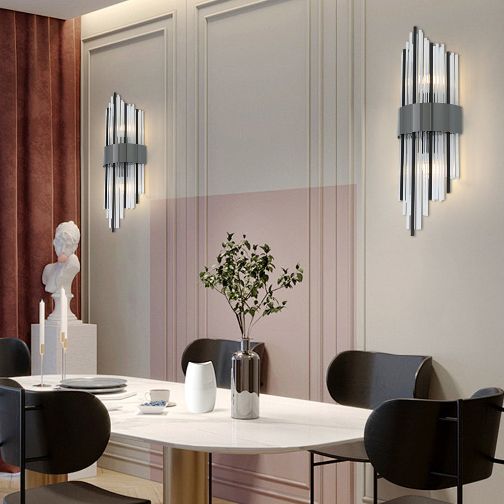 2-Light Black Wall Sconce, Modern Shell Shade Lamp