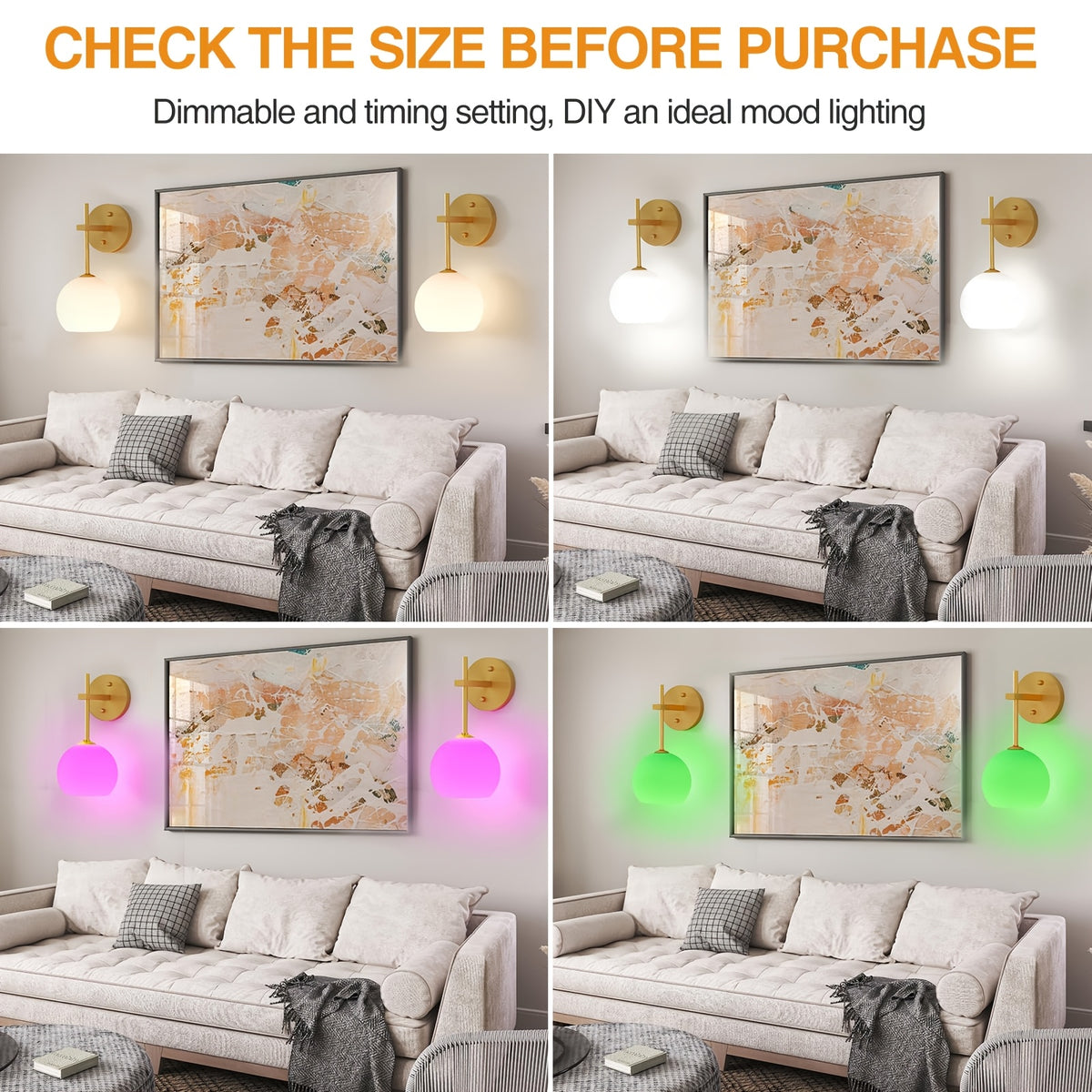 15-Color Wall Sconces Set of 2, Magnetic Rechargeable