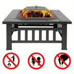 30in Rectangular Fire Pit with Roasting Pan, Wrought Iron