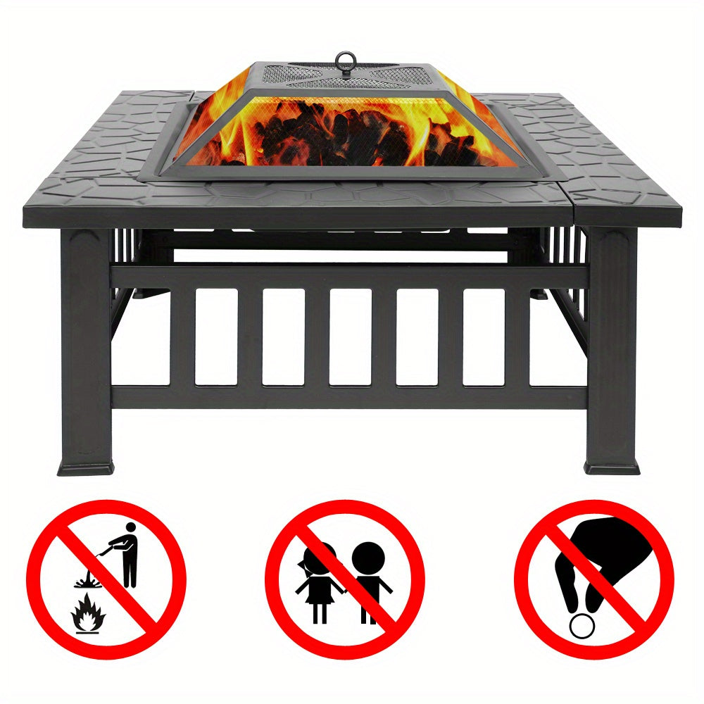 30in Rectangular Fire Pit with Roasting Pan, Wrought Iron