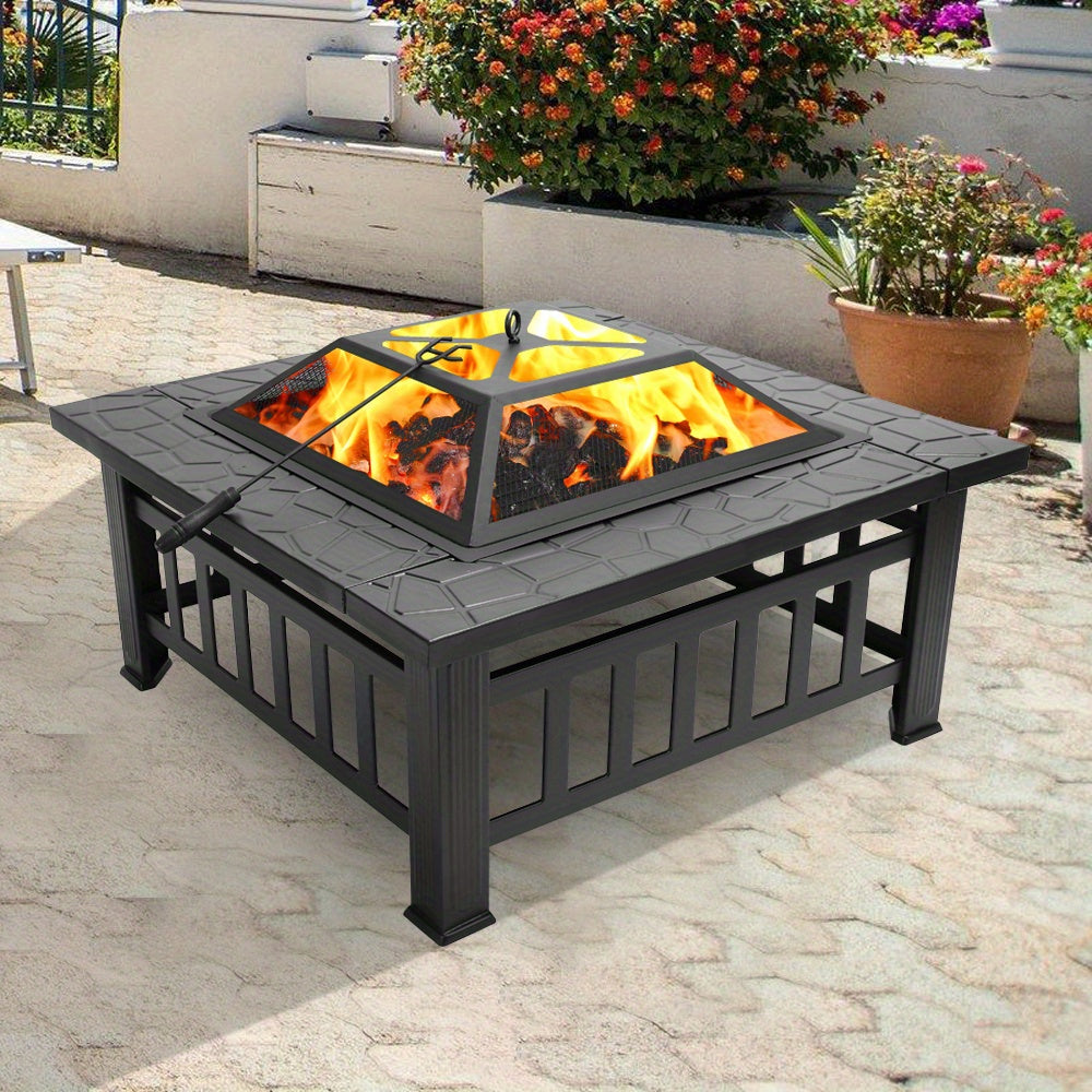 30in Rectangular Fire Pit with Roasting Pan, Wrought Iron