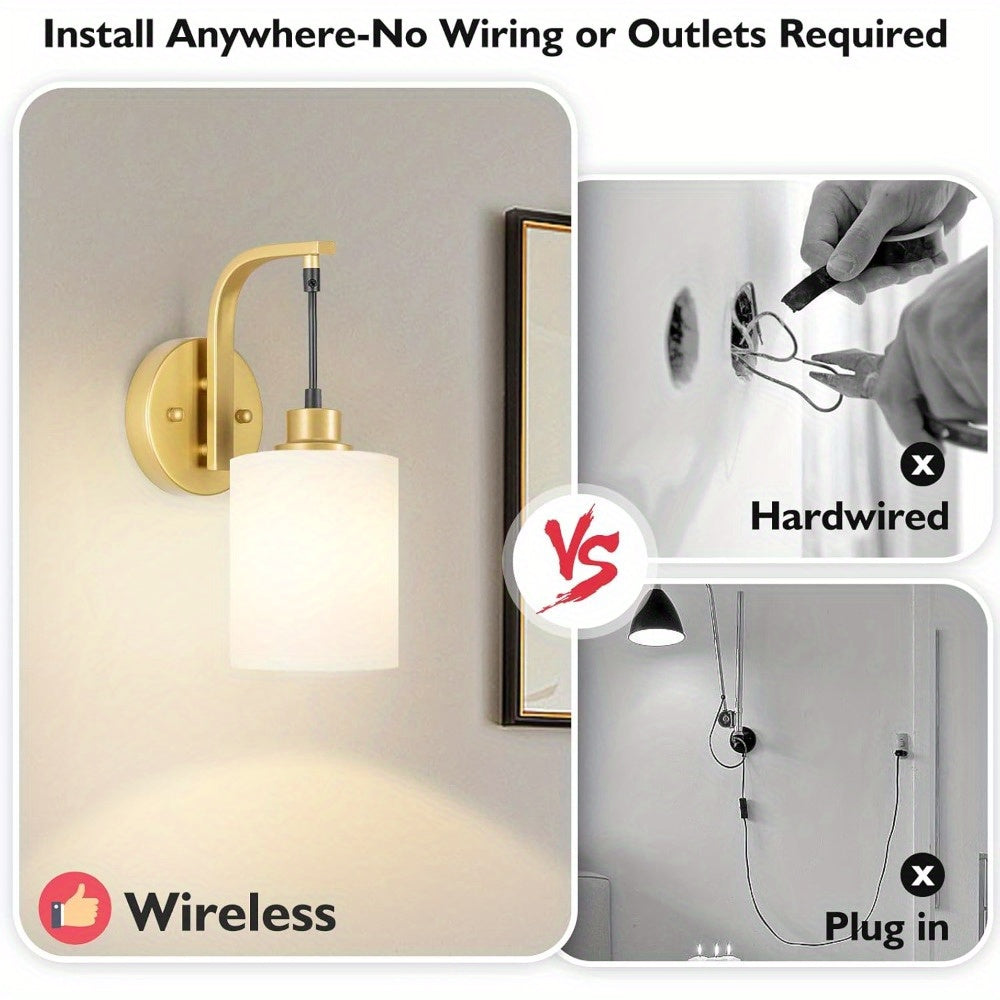 Wireless RGB Wall Sconces Set of 2, Milky Glass with Remote