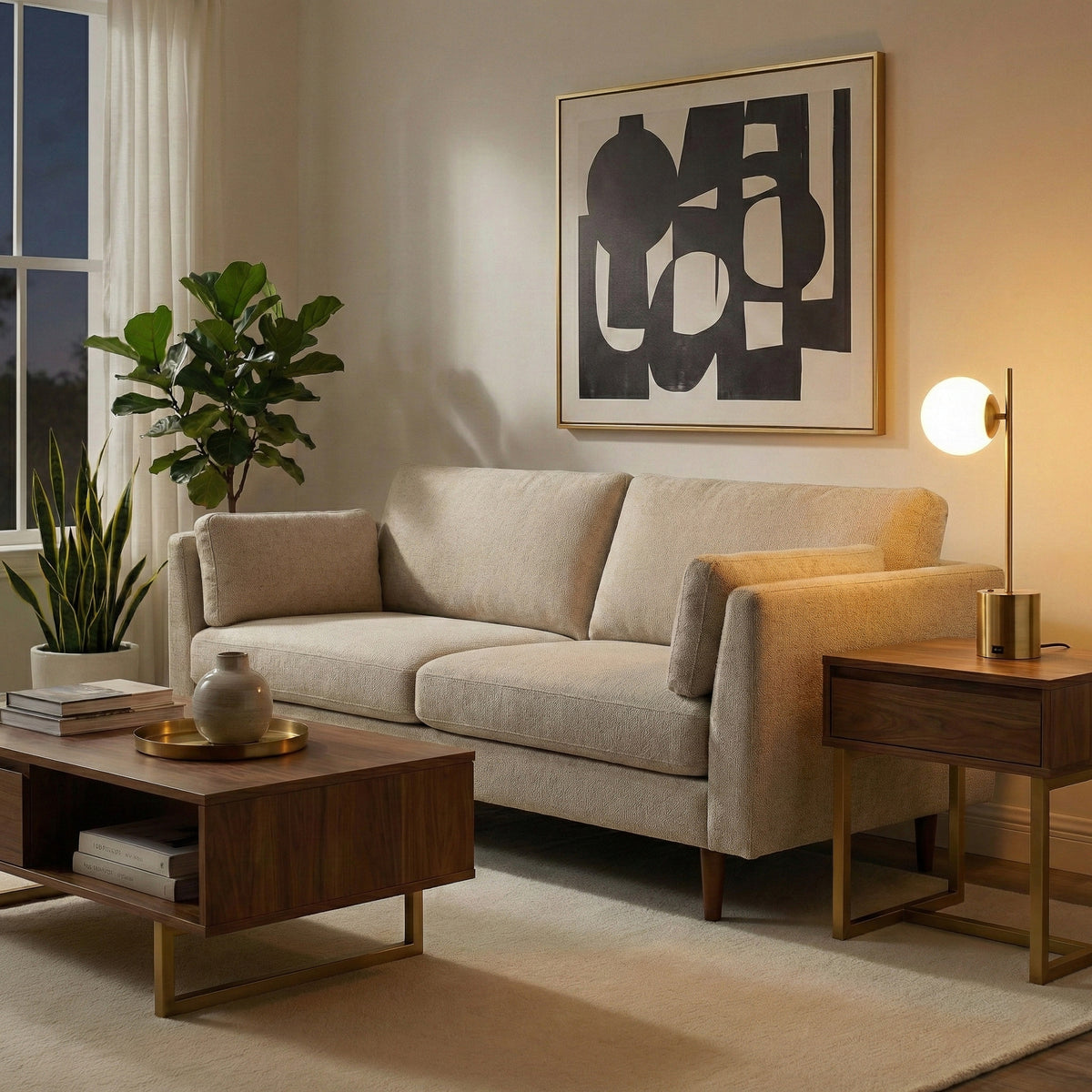 Small Brass Table Lamp, Mid-Century Glass Accent Light