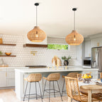 13.8in Caged Rattan Pendant Light, Coastal Woven Ceiling Light