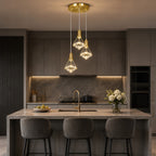 12in Gold Diamond Pendant Light, 3-Head Adjustable LED