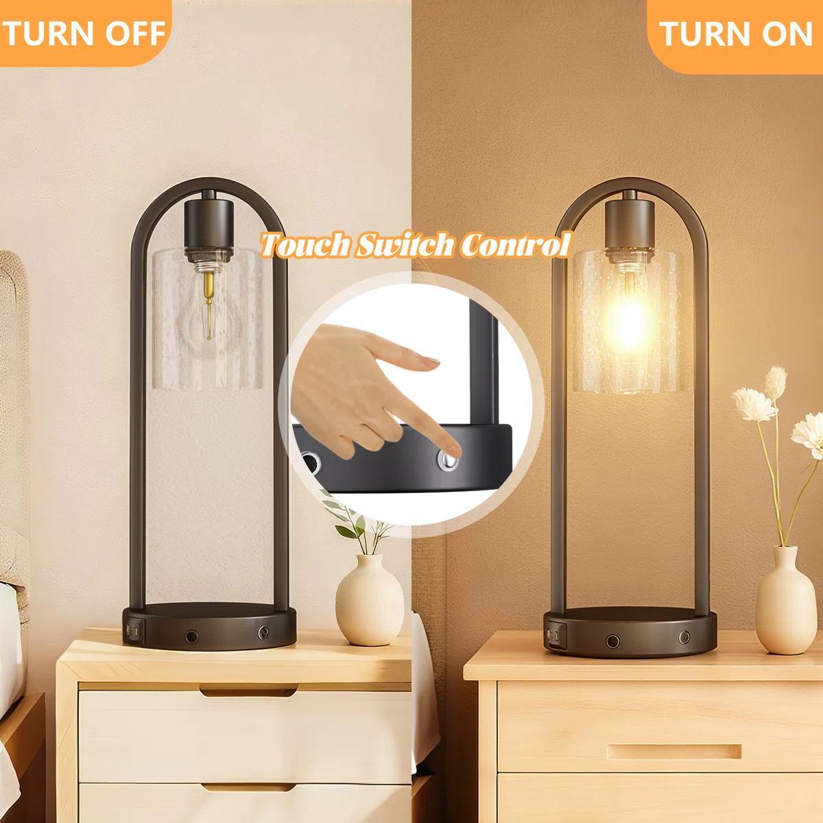 16in Glass Table Lamps Set of 2, Mid-Century Accent Lamps