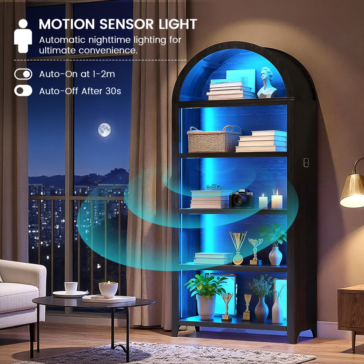 68.9in Arched Bookshelf, 5-Tier Open Storage Shelf