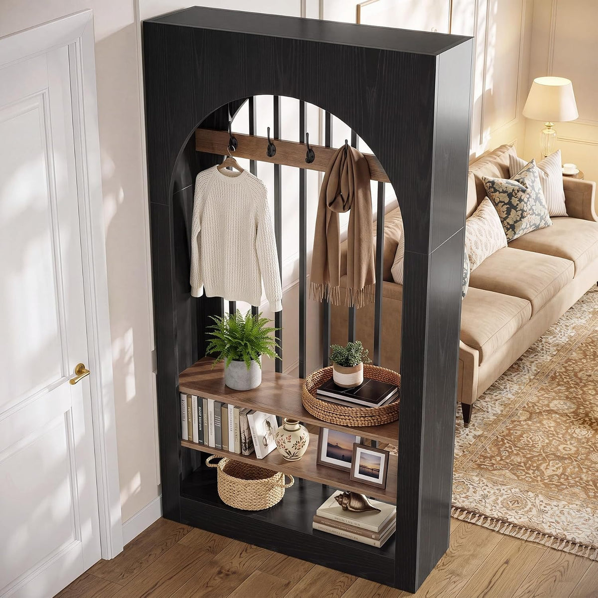 71in Arched Room Divider, Freestanding Wood Partition