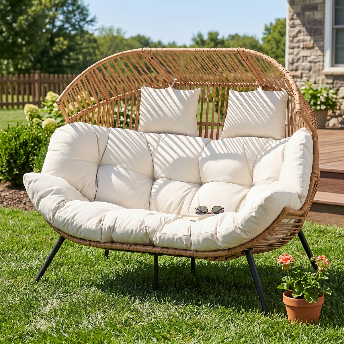 2-Person Outdoor Egg Chair, Oversized Rattan Patio Rocker
