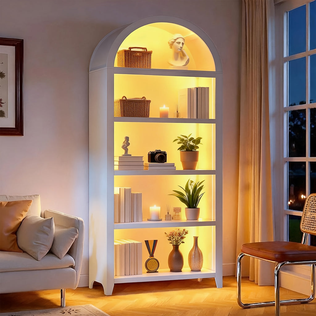 68.9in Arched Bookshelf, 5-Tier Open Storage Shelf