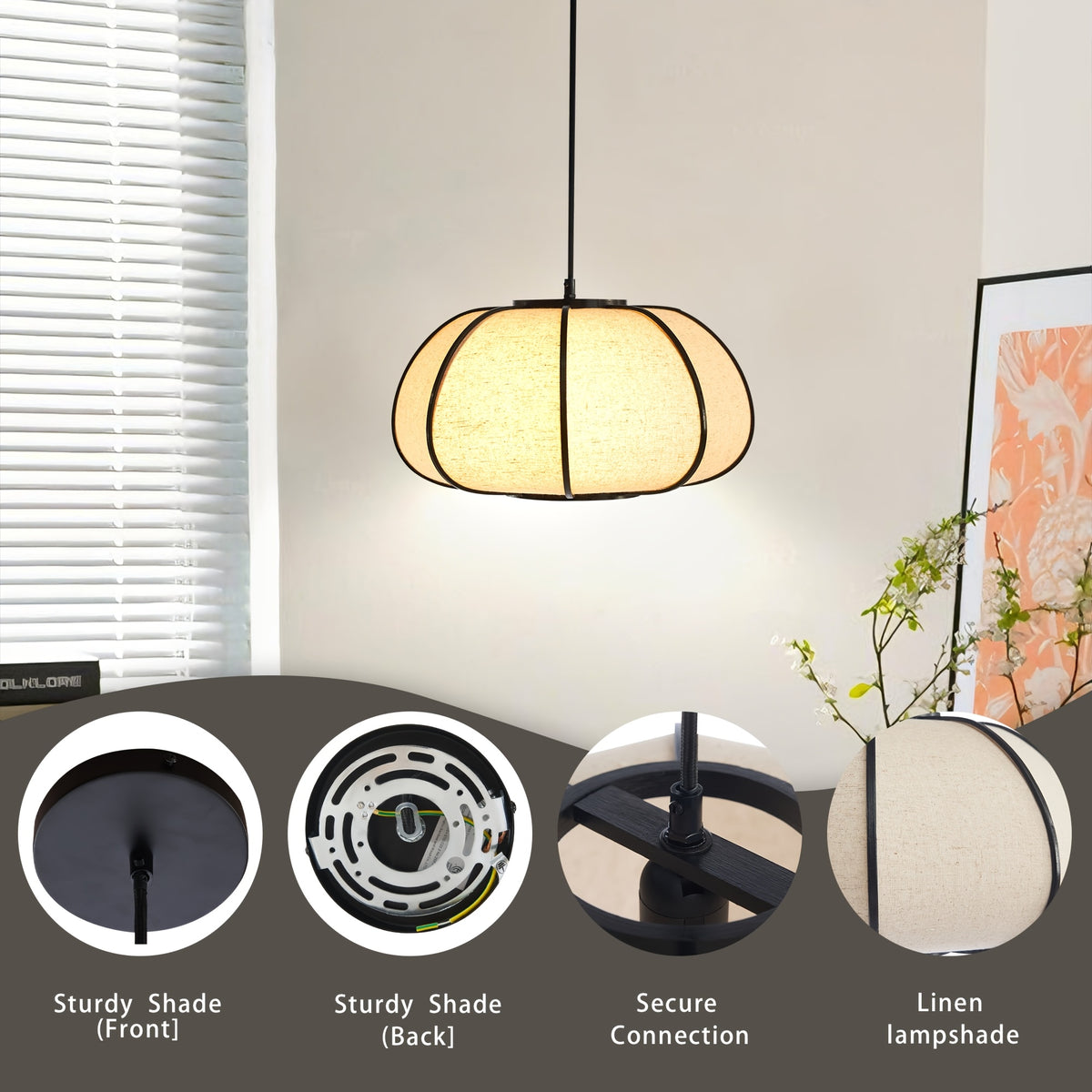 Pumpkin Fabric Pendant Light, Woven Drum Chandelier