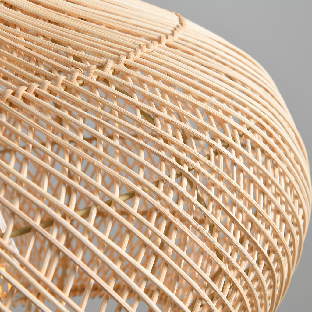13.8in Caged Rattan Pendant Light, Coastal Woven Ceiling Light