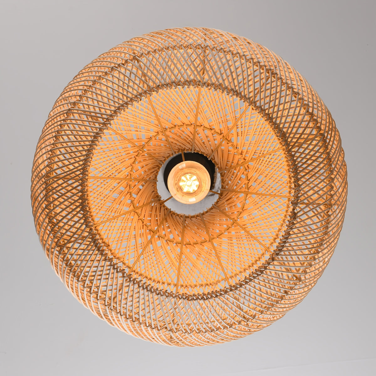 13.8in Caged Rattan Pendant Light, Coastal Woven Ceiling Light