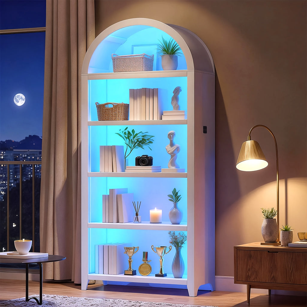 68.9in Arched Bookshelf, 5-Tier Open Storage Shelf