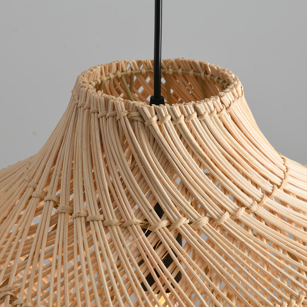 13.8in Caged Rattan Pendant Light, Coastal Woven Ceiling Light