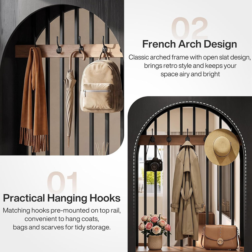 71in Arched Room Divider, Freestanding Wood Partition