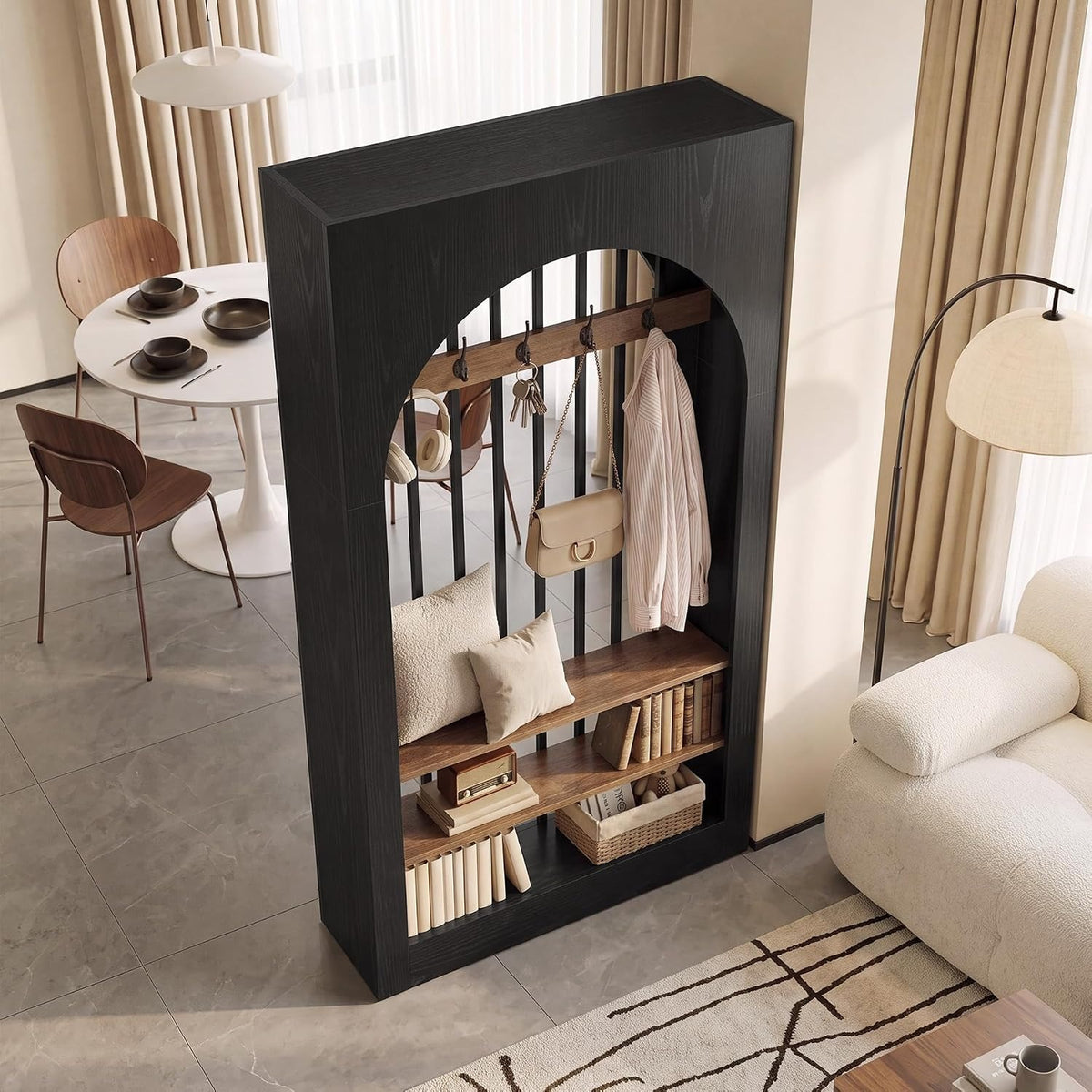 71in Arched Room Divider, Freestanding Wood Partition