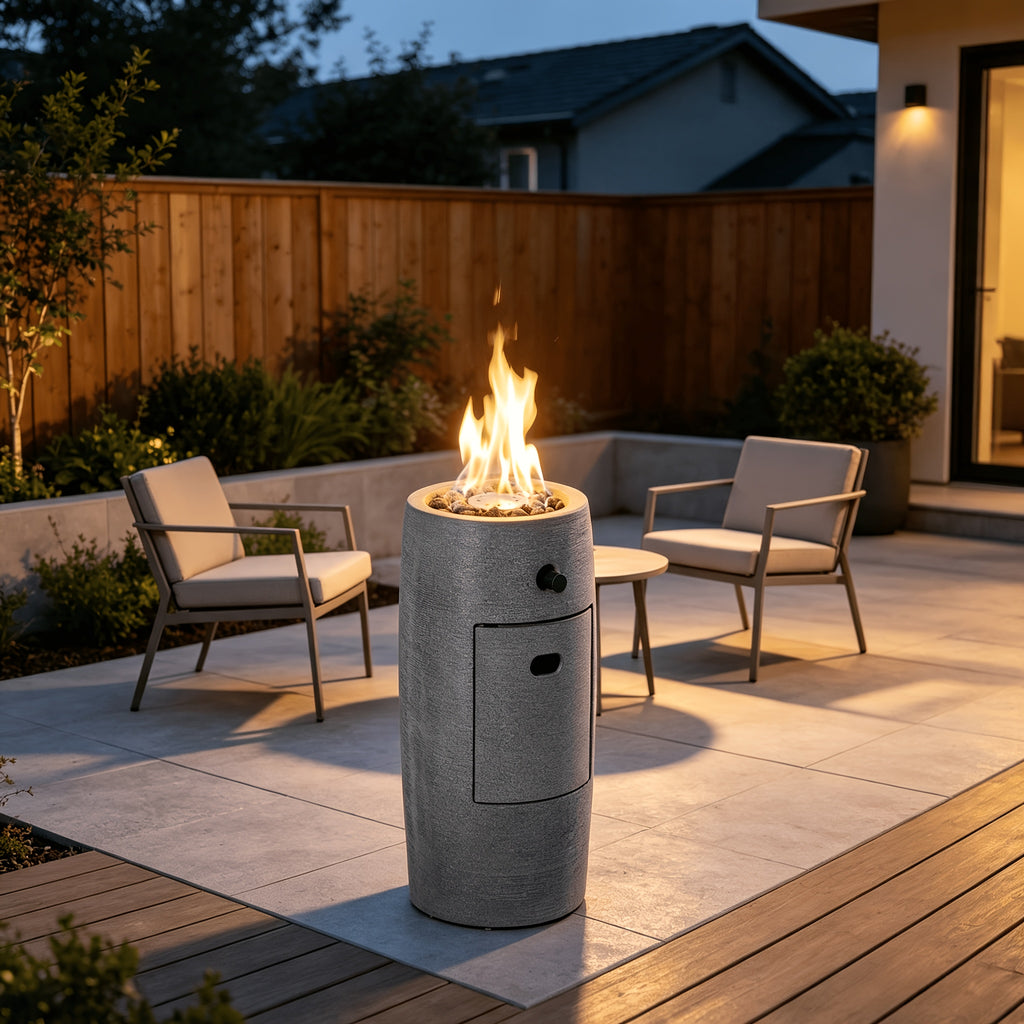 Propane Fire Column 40000 BTU, Outdoor Gas Fire Pit with Cover
