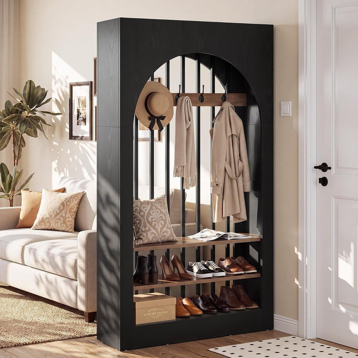 71in Arched Room Divider, Freestanding Wood Partition