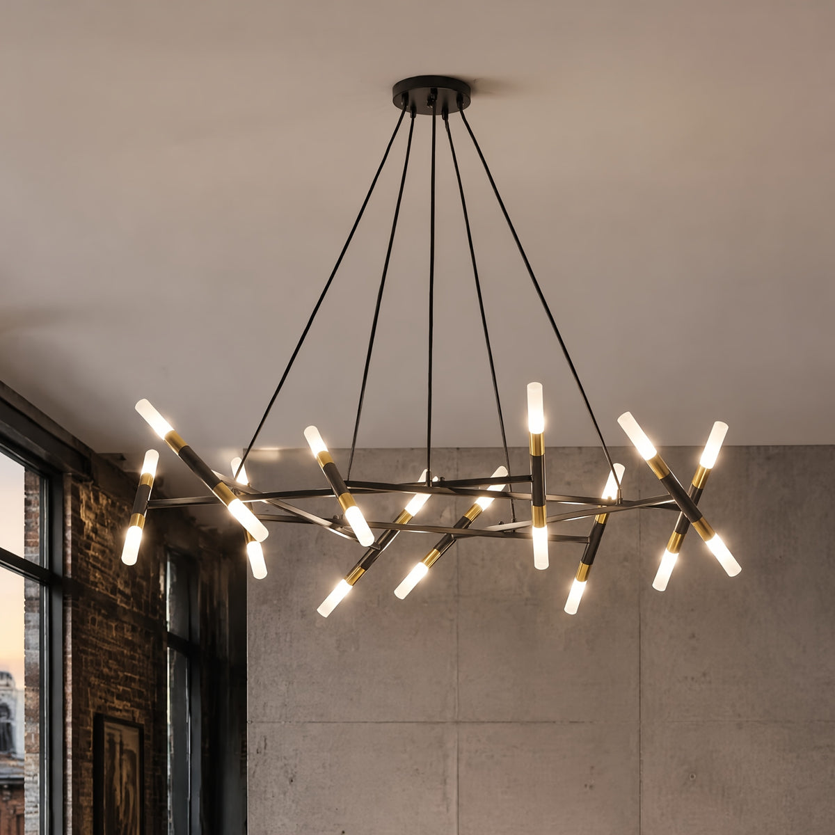 Branch Chandelier, Black Frosted Tube Pendant Light