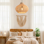 13.8in Caged Rattan Pendant Light, Coastal Woven Ceiling Light
