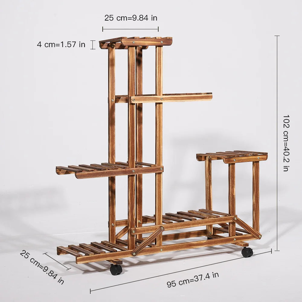 Multi-Tier Pine Plant Stand, 95x26x96cm Flower Pot Rack
