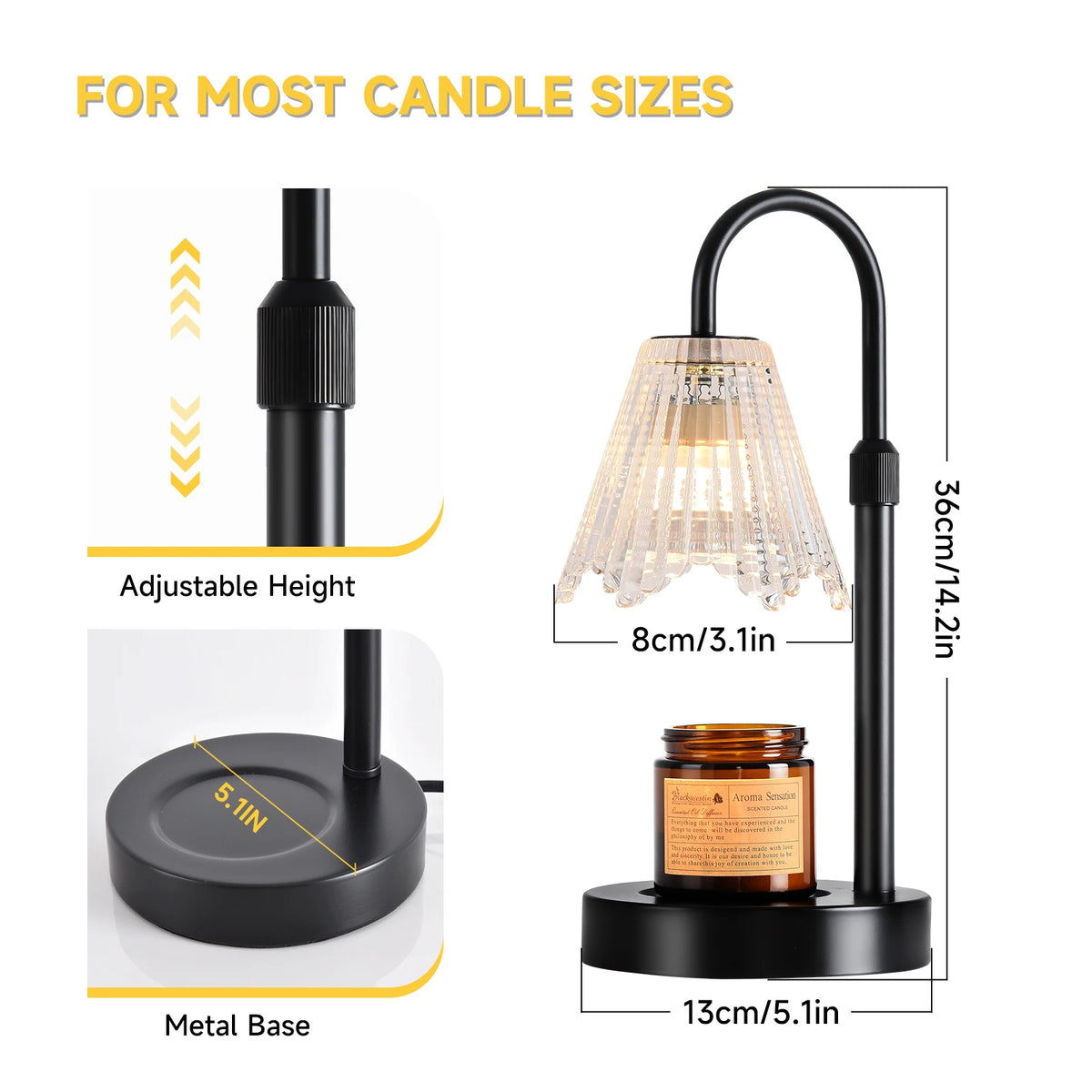 Dimmable Pleated Glass Candle Warmer Lamp
