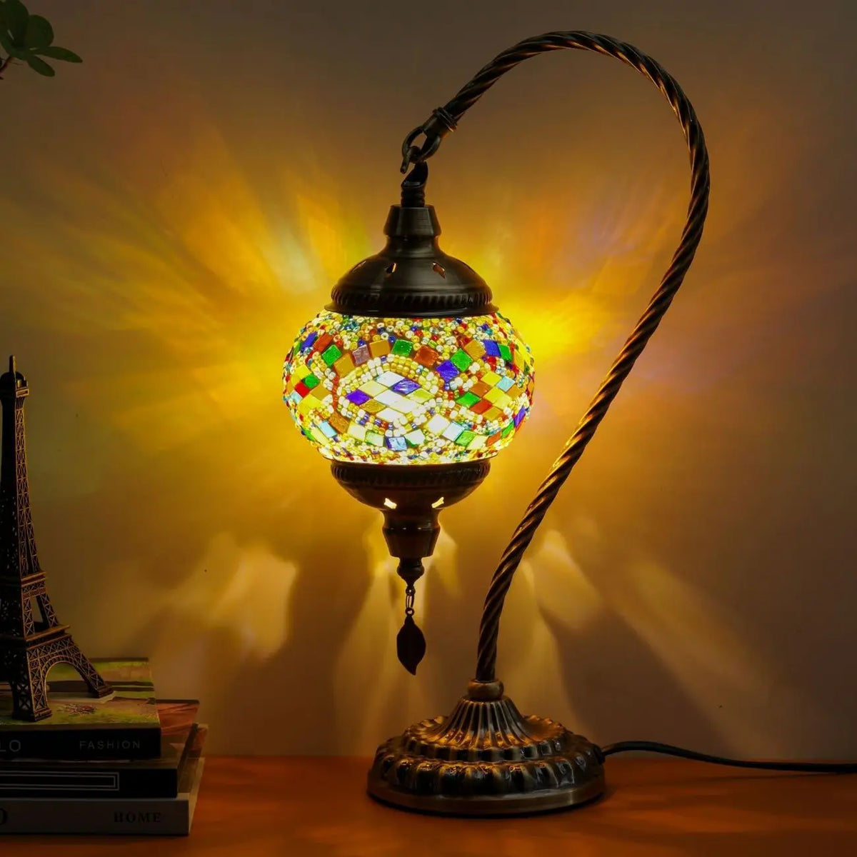 Turkish Mosaic Glass Lamp, Handmade Swan Table Light
