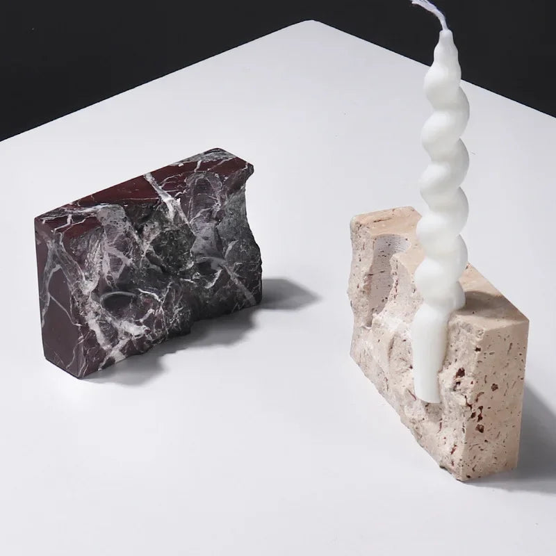 Travertine and Marble Taper Candle Holder