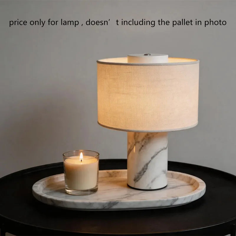 Rechargeable Marble Table Lamp with Fabric Shade