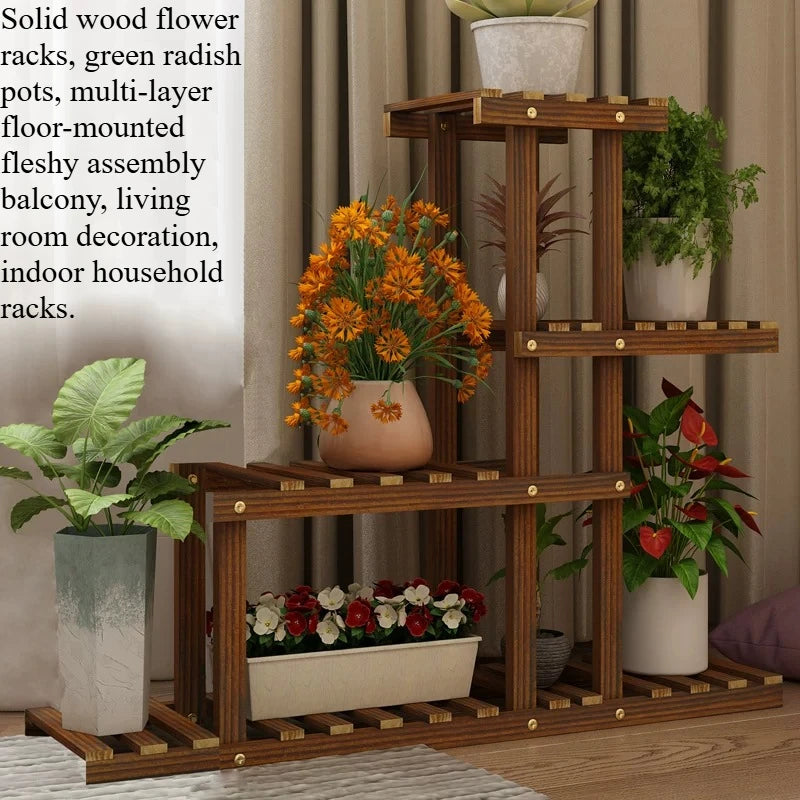 Mid-Century Ladder Plant Stand, Wooden Flower Display Shelf