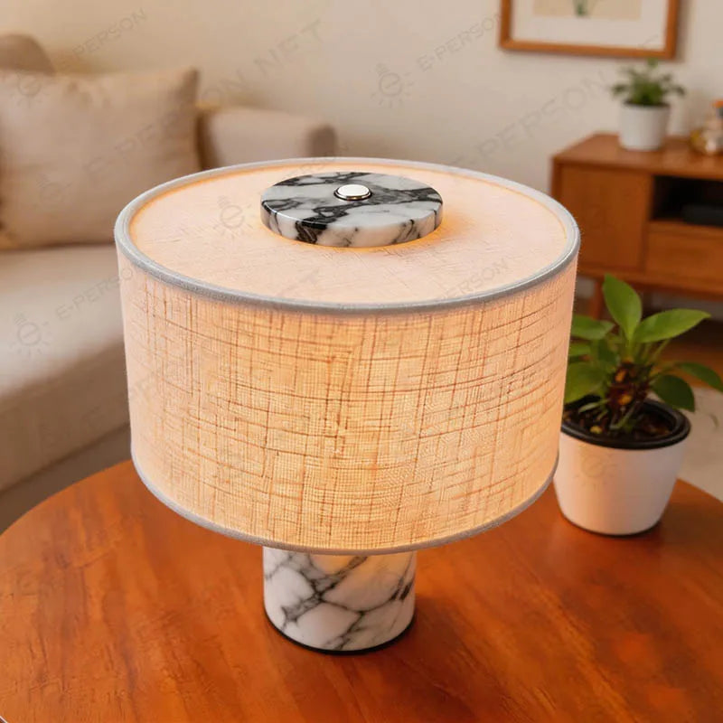 Rechargeable Marble Table Lamp with Fabric Shade