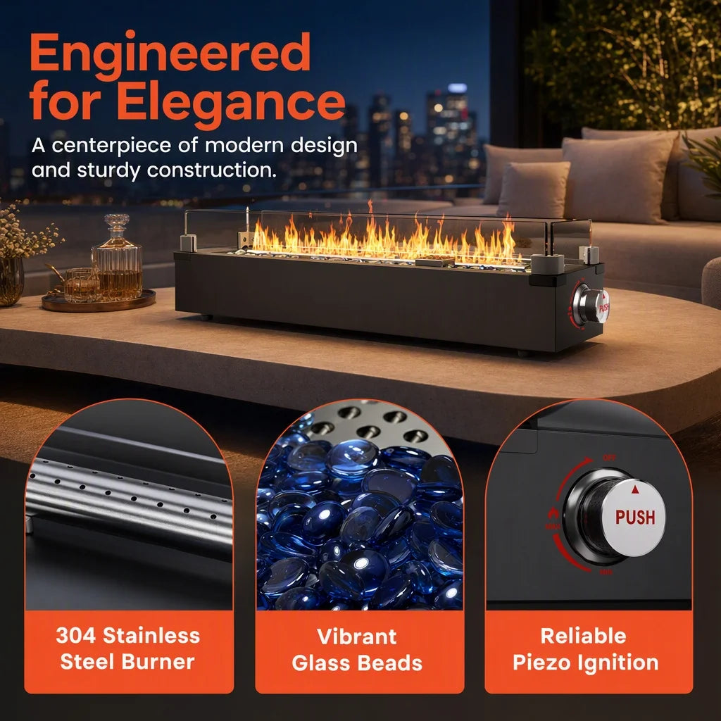 28in Tabletop Propane Fire Pit, 50,000 BTU Gas Firepit