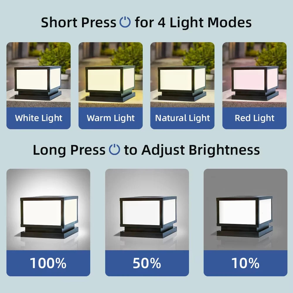 Solar Post Cap Lights, Remote Dimming Fence Column Lamp