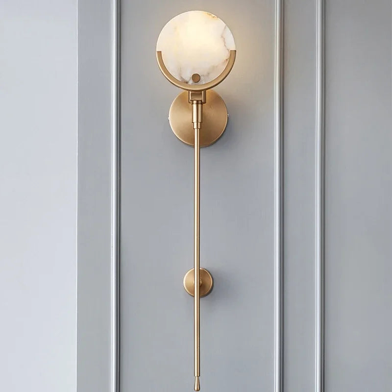 Alabaster Wall Lamp, Gold Minimalist LED Bedside Sconce