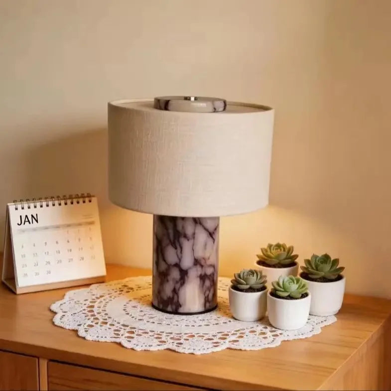 Rechargeable Marble Table Lamp with Fabric Shade