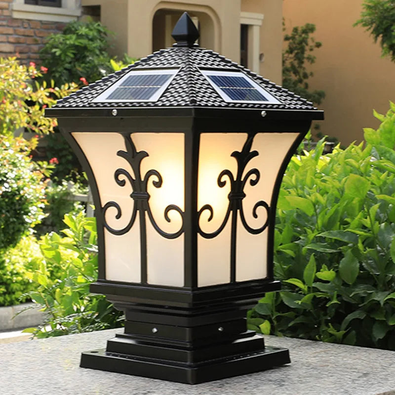 Round Solar Post Lamp, 3-Colour Remote Gate & Pillar Light