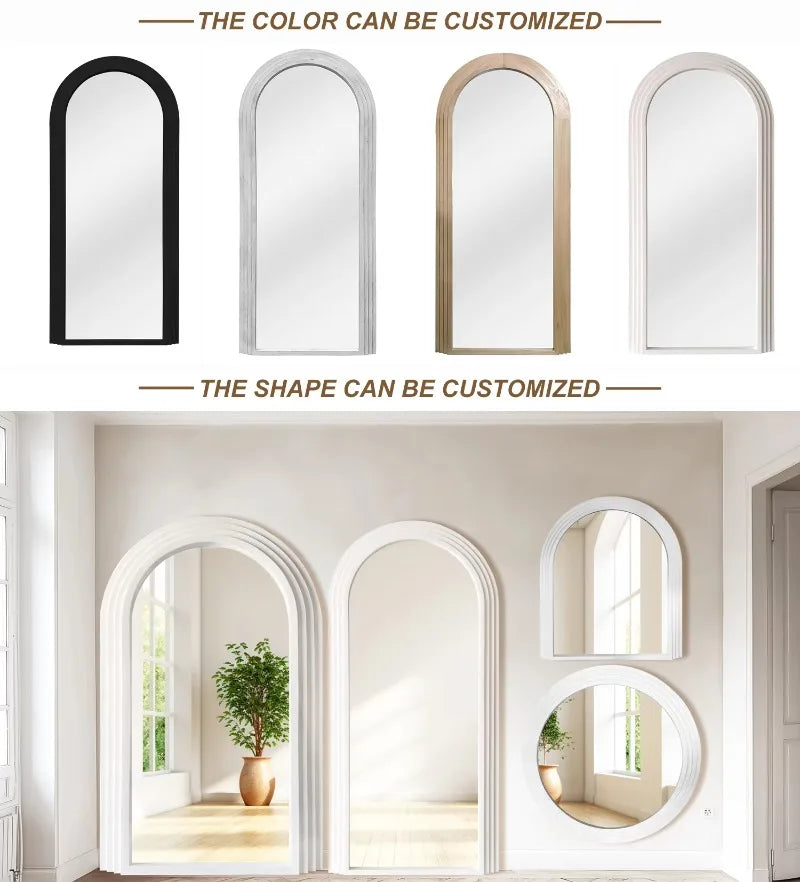 Wooden Arch Full Length Mirror, Large Framed Floor Mirror