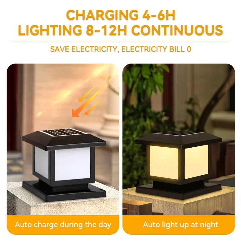 Solar Post Cap Lights, Remote Dimming Fence Column Lamp