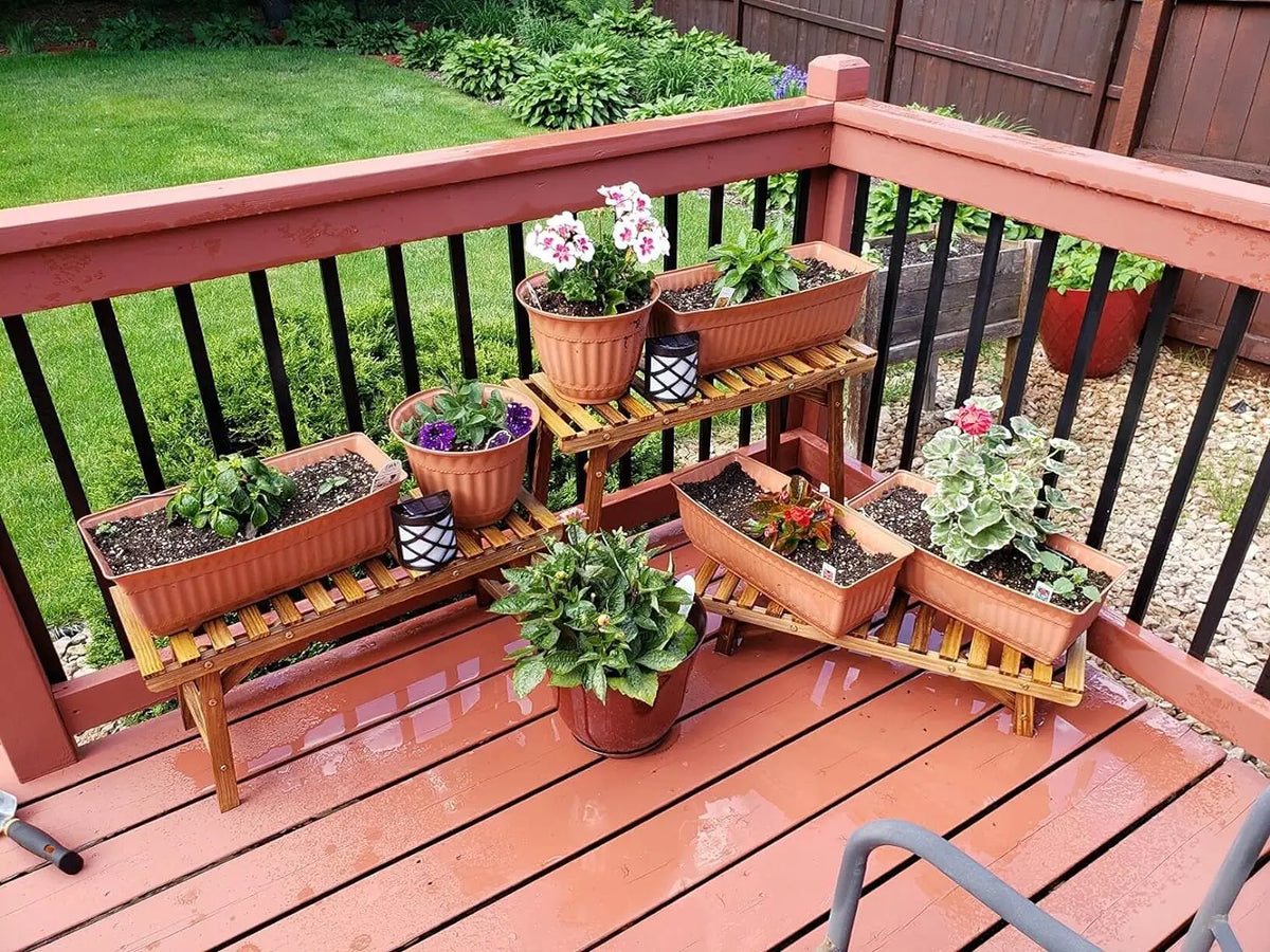 Corner Plant Display Rack, 3 Stepped Wood Stands for Pots