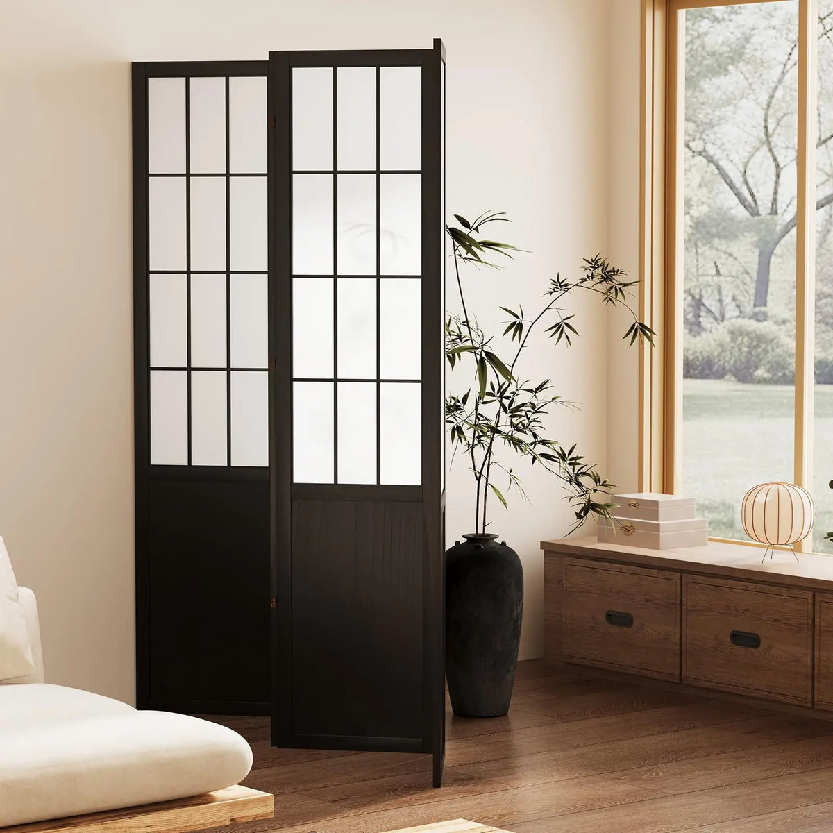 Shoji Room Divider, Folding Paulownia Screen 4 Panel