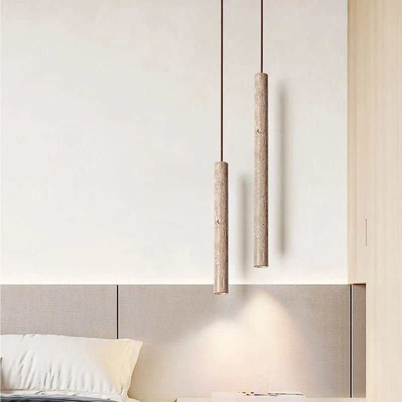 Travertine Cylinder Pendant, 30cm and 40cm Cave Stone Light