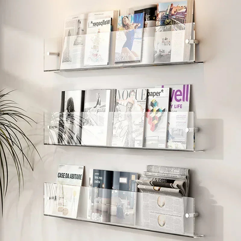 Acrylic Wall Book Rack Set of 2, Kids & Magazine Shelf