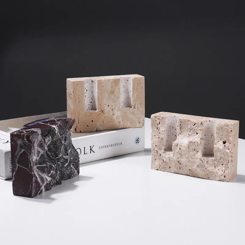 Travertine and Marble Taper Candle Holder