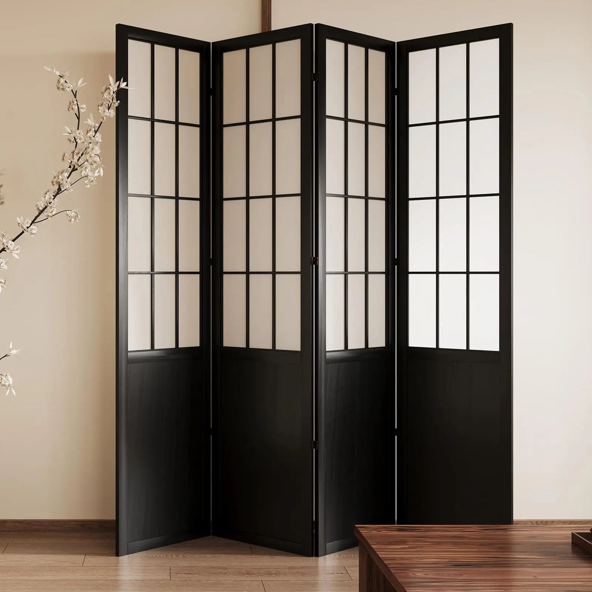 Shoji Room Divider, Folding Paulownia Screen 4 Panel